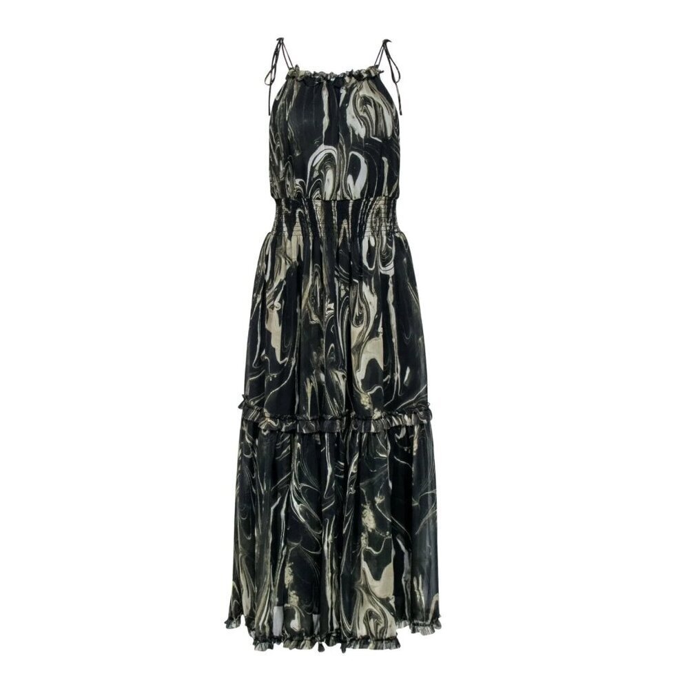 NWT Banana Republic Halter Maxi in Marble Smoke Chiffon Tank Dress S Tall